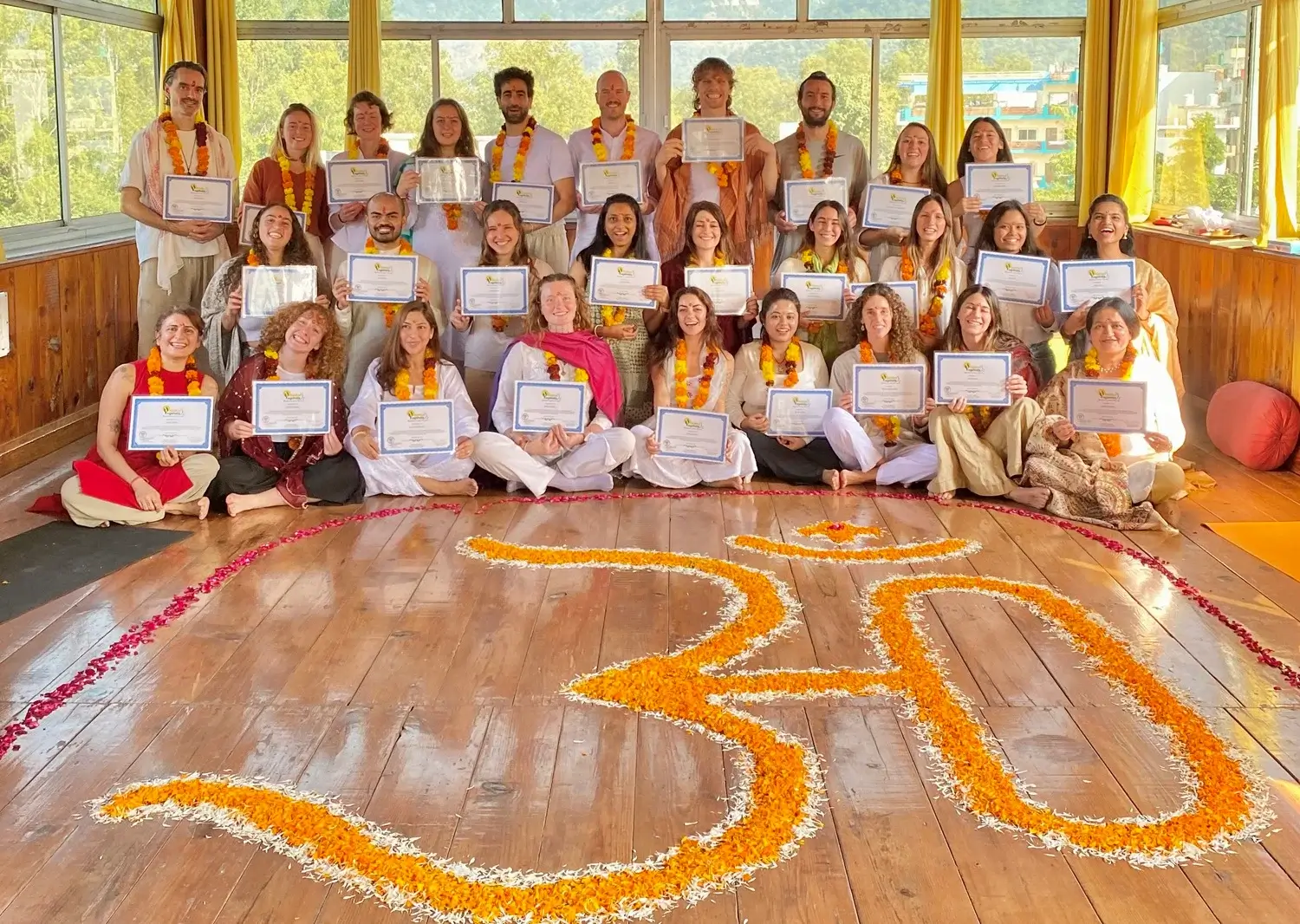 Students after certification of 500 Hour Yoga Teacher Training in Rishikesh