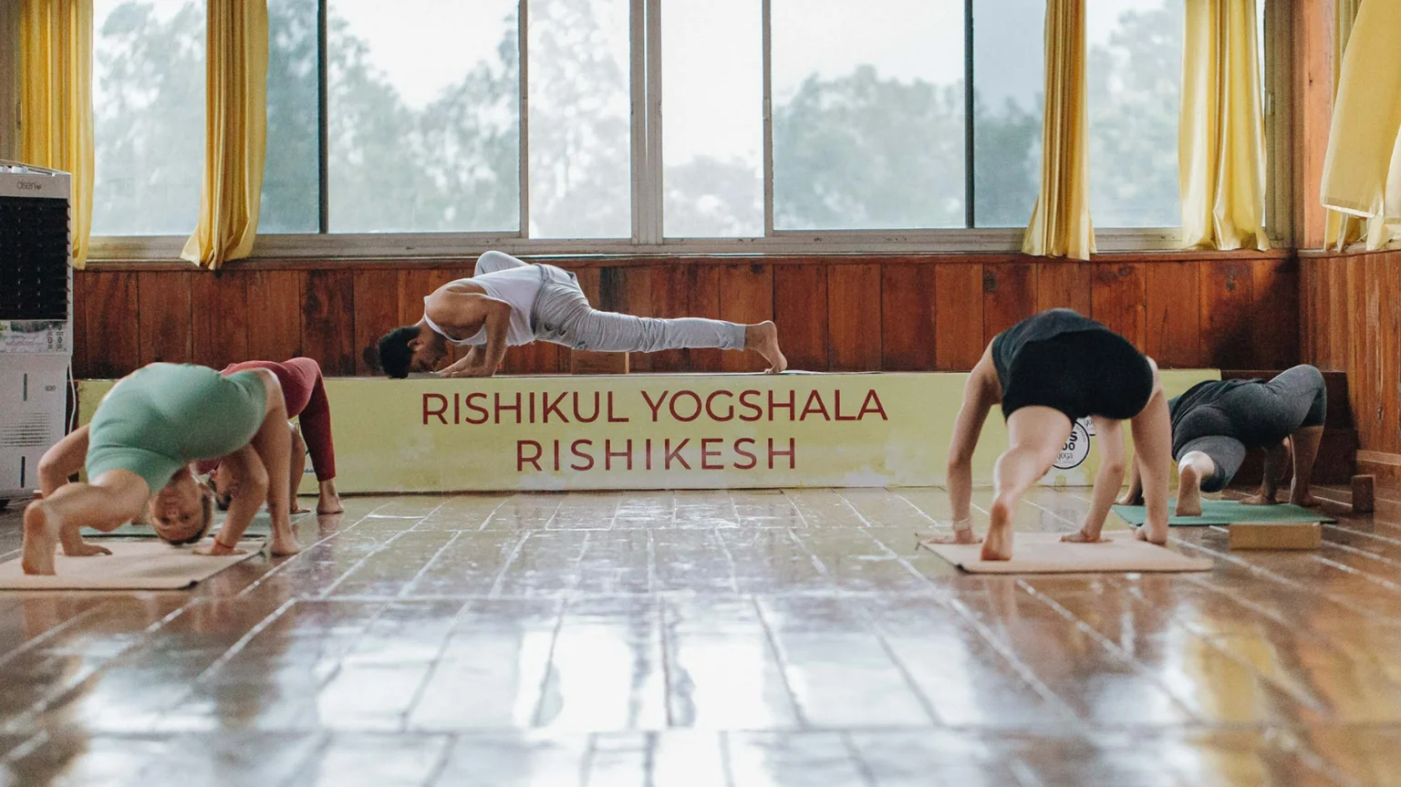 Yoga practice during teacher training course in Rishikesh