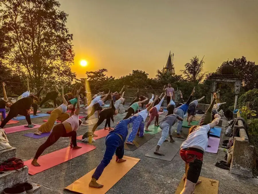 Morning Yoga Practice by Student During 200 Hour YTTC at Rishikul Yogshala