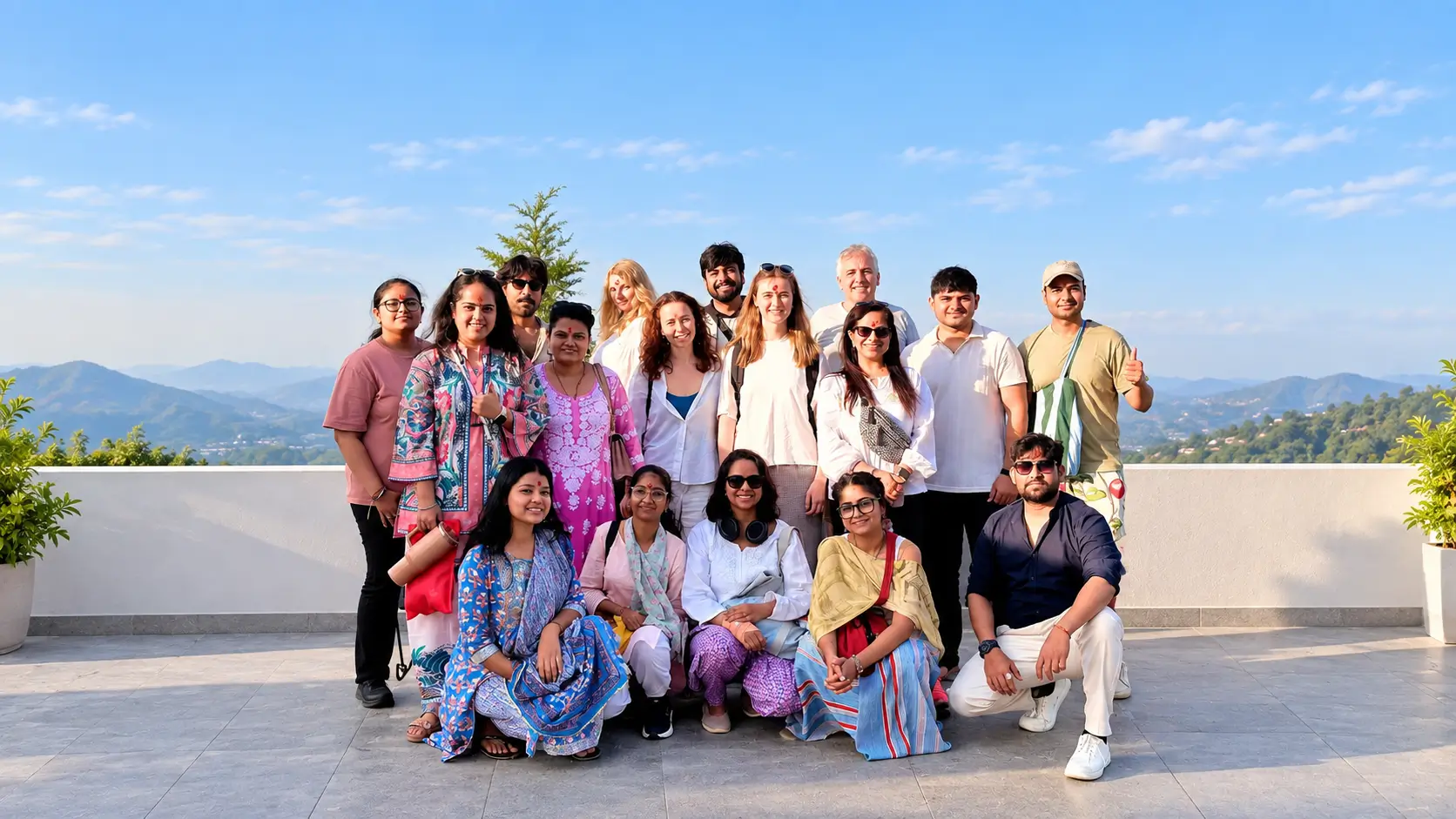 Yoga teacher training students on a Himalayan hilltop excursion near Rishikesh