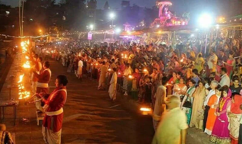 Ganga Aarti Ceremony at Triveni Ghat in Rishikesh